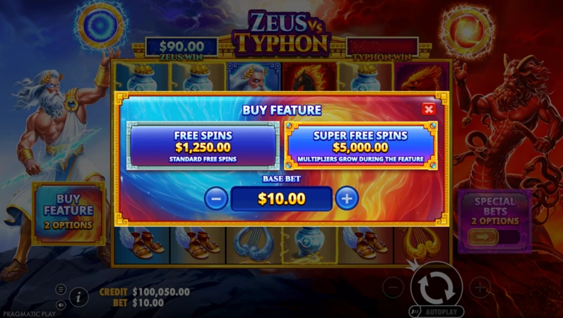 Покупка функции слота Zeus vs Typhon